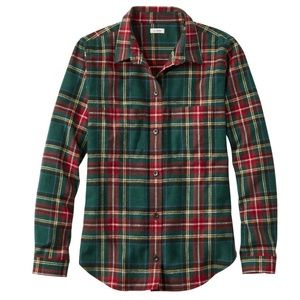 Green Scottish Plaid Flannel Fitted Button Front Pocket Shirt - L.L. Bean sz XL